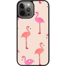 Coque iPhone 12 Pro Max - Silicone rigide noir Pink Flamingos Pattern