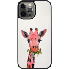 Coque iPhone 12 Pro Max - Silicone rigide noir Pink Girafe Paint