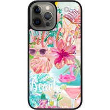 Coque iPhone 12 Pro Max - Silicone rigide noir Preppy Collage Aloha