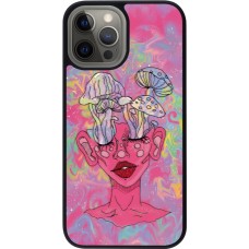 Coque iPhone 12 Pro Max - Silicone rigide noir Psychedelic pink mushroom