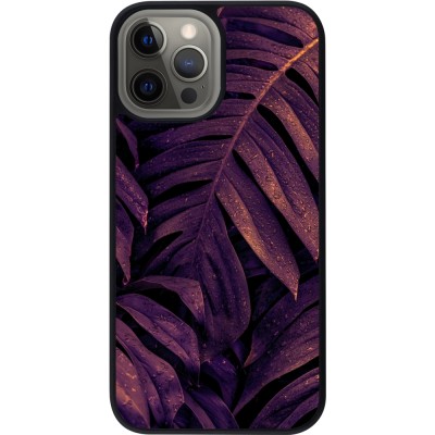 Coque iPhone 12 Pro Max - Silicone rigide noir Purple Light Leaves