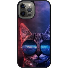 Coque iPhone 12 Pro Max - Silicone rigide noir Red Blue Cat Glasses