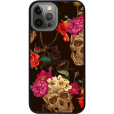 Coque iPhone 12 Pro Max - Silicone rigide noir Skulls and flowers