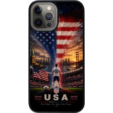 Coque iPhone 12 Pro Max - Silicone rigide noir Football États-Unis splash 2026