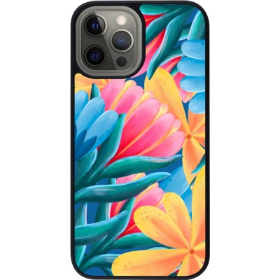 iPhone 12 Pro Max Case Hülle - Silikon schwarz Spring 23 colorful flowers