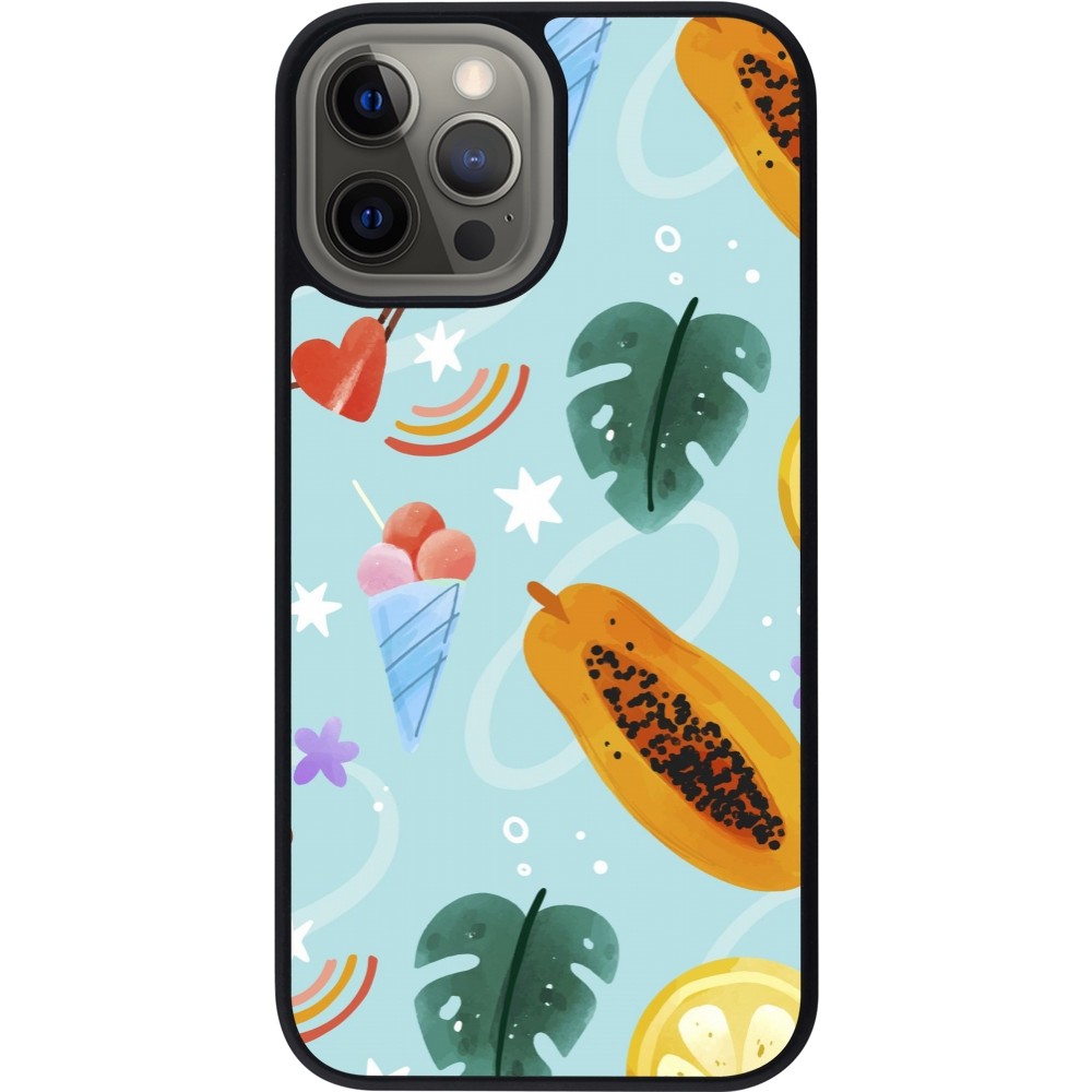 Coque iPhone 12 Pro Max - Silicone rigide noir Summer 2025 Pattern papaya