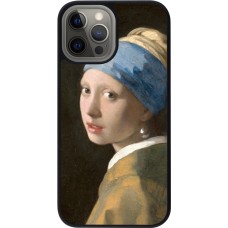 Coque iPhone 12 Pro Max - Silicone rigide noir Tableau art - La Jeune fille à la perle - Johannes Vermeer