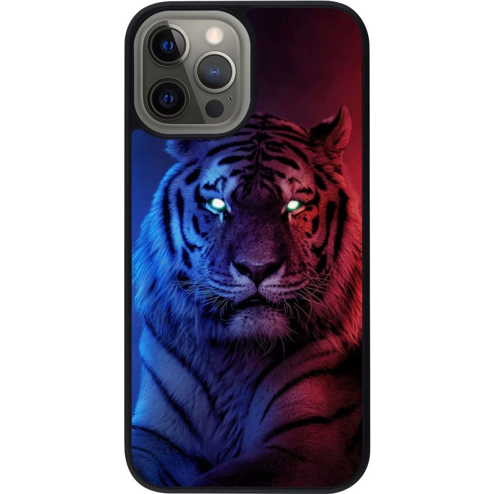 Coque iPhone 12 Pro Max - Silicone rigide noir Tiger Blue Red