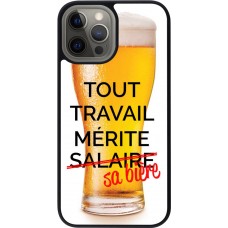 Coque iPhone 12 Pro Max - Silicone rigide noir Tout travail mérite sa bière