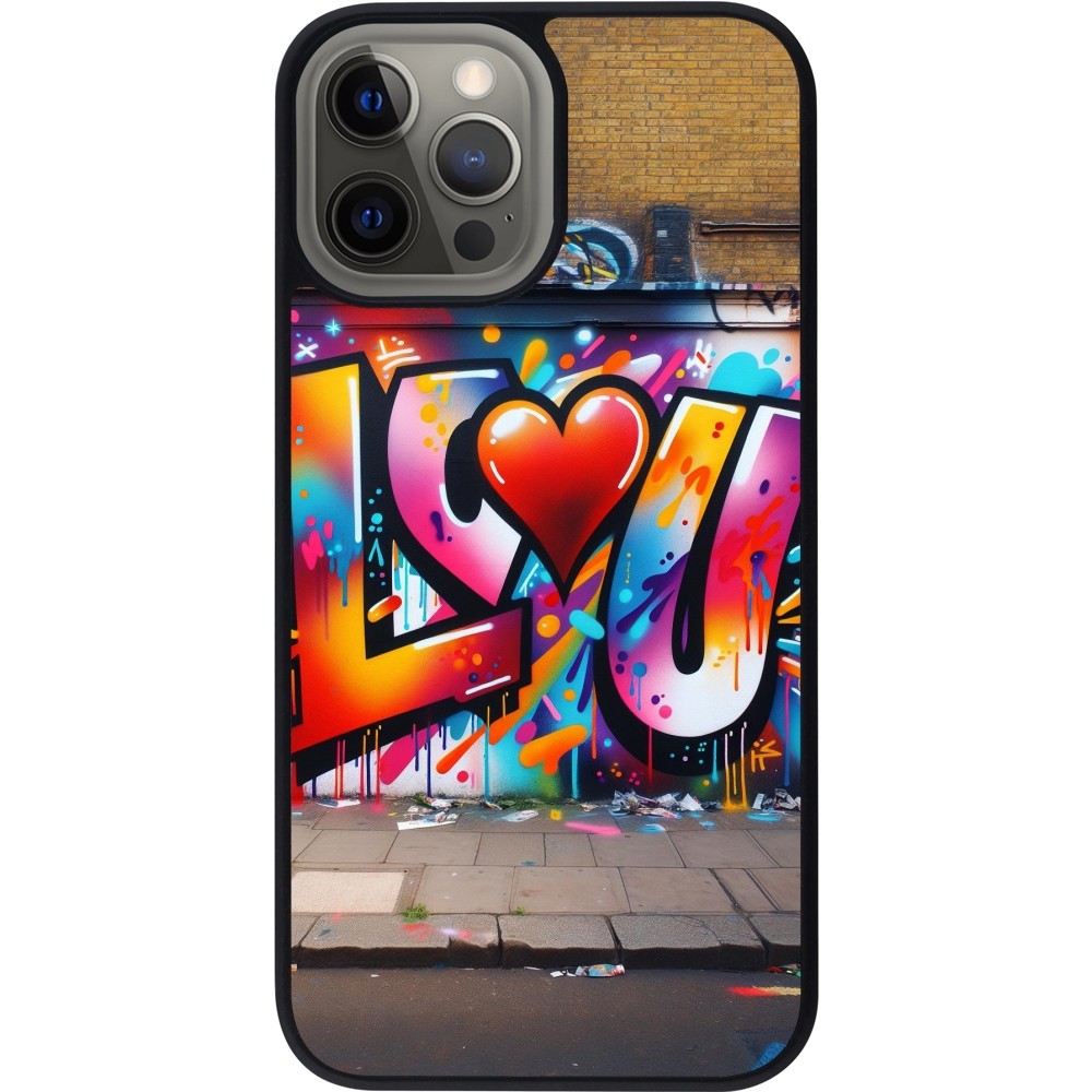 iPhone 12 Pro Max Case Hülle - Silikon schwarz Valentin 2025 Liebe U Tag