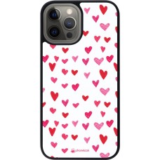 Coque iPhone 12 Pro Max - Silicone rigide noir Valentine 2022 Many pink hearts