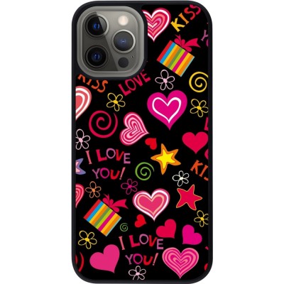 iPhone 12 Pro Max Case Hülle - Silikon schwarz Valentine 2023 love symbols