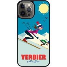 Coque iPhone 12 Pro Max - Silicone rigide noir Verbier Ski Downhill