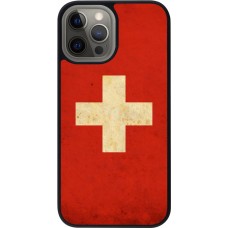 Coque iPhone 12 Pro Max - Silicone rigide noir Vintage Flag SWISS