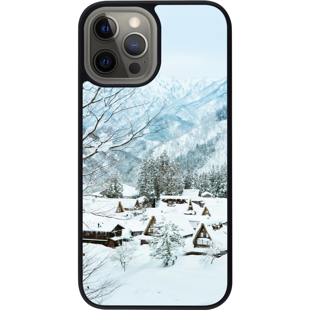 Coque iPhone 12 Pro Max - Silicone rigide noir Winter 25 Winter snowy landscape