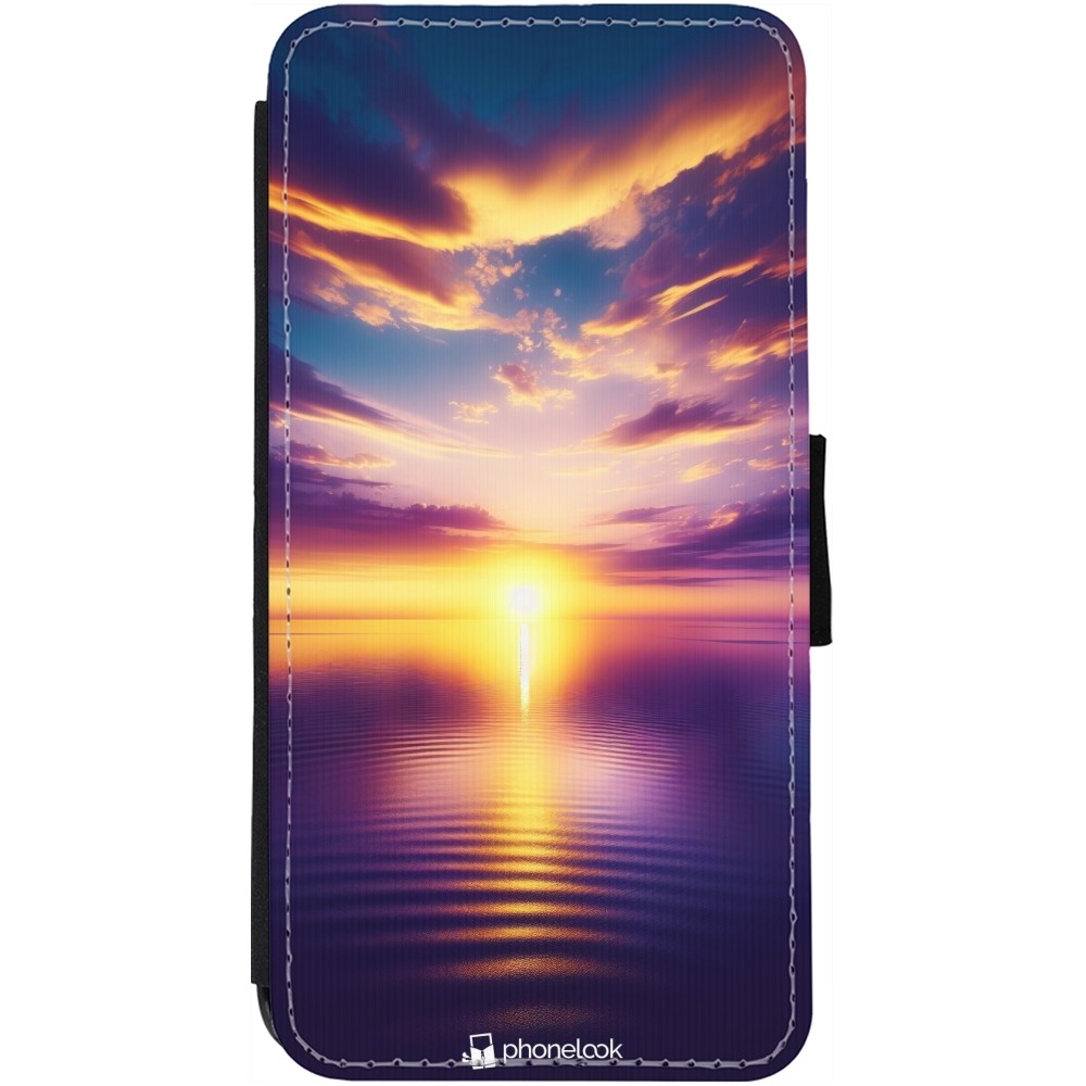 iPhone 12 Pro Max Case Hülle - Wallet schwarz Sonnenuntergang gelb violett