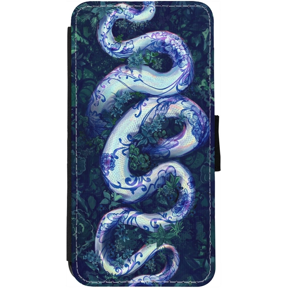 iPhone 12 Pro Max Case Hülle - Wallet schwarz Snake Blue Anaconda