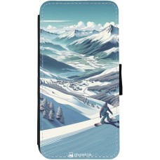 iPhone 12 Pro Max Case Hülle - Wallet schwarz Snowboarder Berg