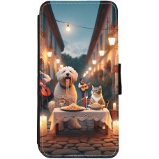 iPhone 12 Pro Max Case Hülle - Wallet schwarz Valentin 2024 Hund & Katze Kerzenlicht