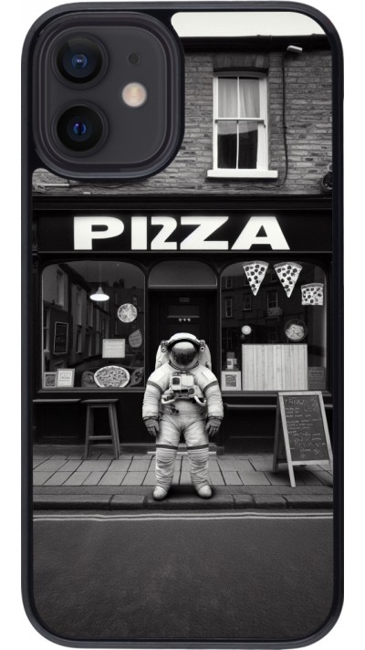 Coque iPhone 12 mini - Astronaute devant une Pizzeria