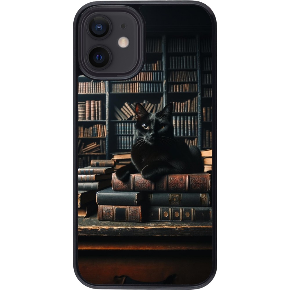 iPhone 12 mini Case Hülle - Katze Bücher dunkel
