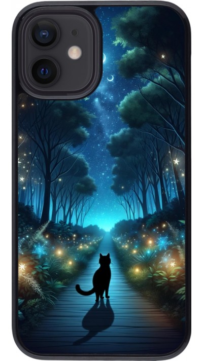 Coque iPhone 12 mini - Chat noir promenade