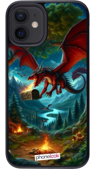 Coque iPhone 12 mini - Dragon Volant Forêt Trésor