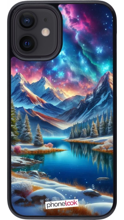 Coque iPhone 12 mini - Fantasy Mountain Lake Sky Stars