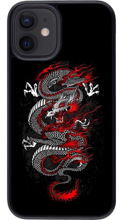 Coque iPhone 12 mini - Japanese style Dragon Tattoo Red Black