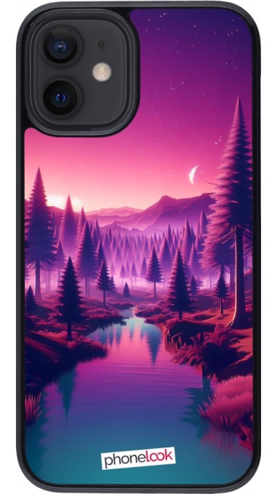 Coque iPhone 12 mini - Paysage Violet-Rose