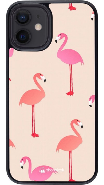 Coque iPhone 12 mini - Pink Flamingos Pattern