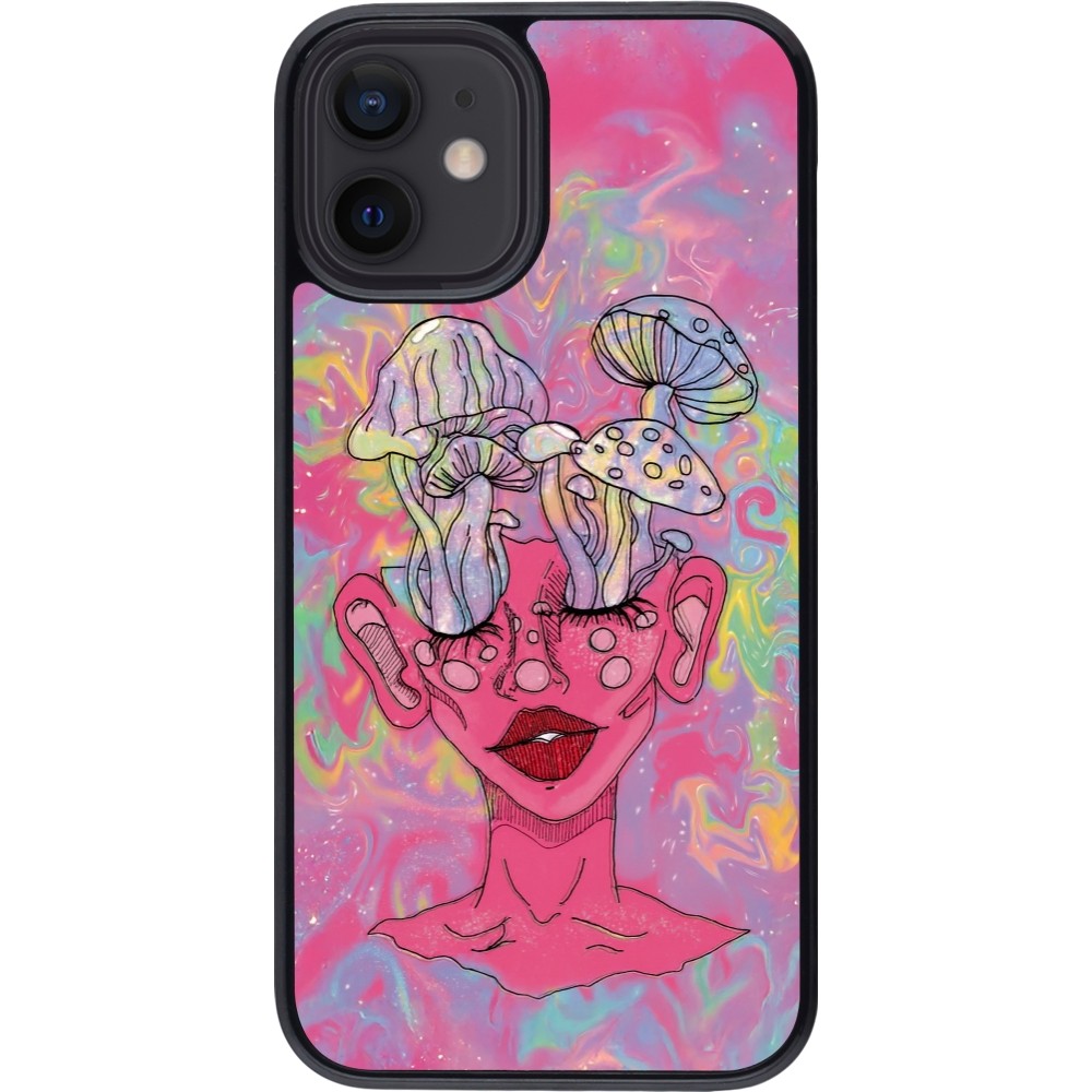 Coque iPhone 12 mini - Psychedelic pink mushroom