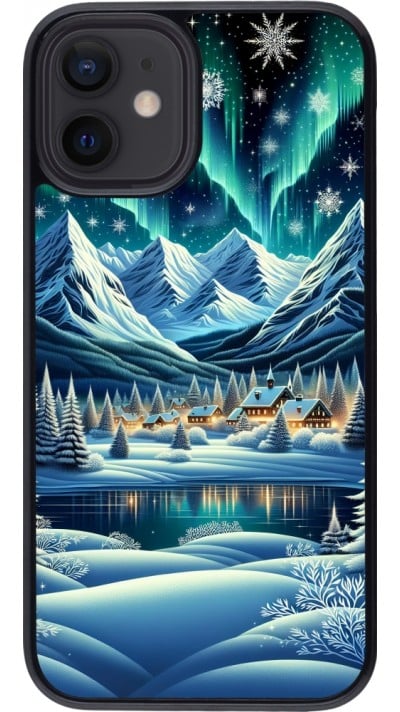 Coque iPhone 12 mini - Snowy Mountain Village Lake night