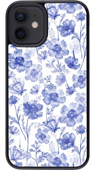 Coque iPhone 12 mini - Spring 23 watercolor blue flowers