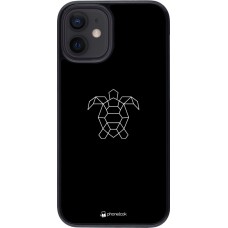 Coque iPhone 12 mini - Turtles lines on black