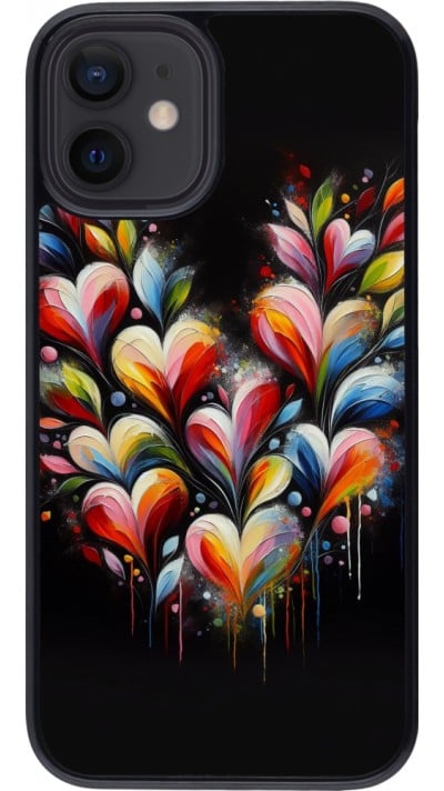 Coque iPhone 12 mini - Valentine 2024 Coeur Noir Abstrait