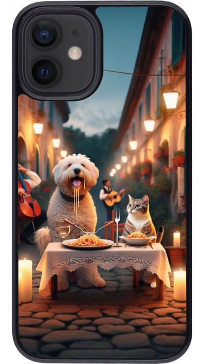 Coque iPhone 12 mini - Valentine 2024 Dog & Cat Candlelight