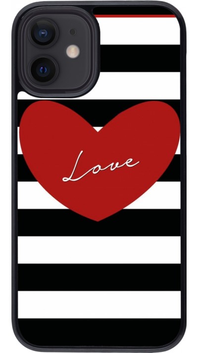 Coque iPhone 12 mini - Valentine 2023 heart black and white lines