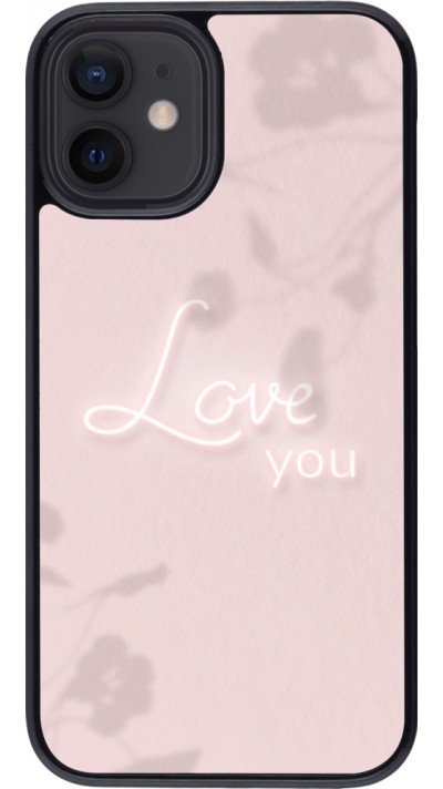Coque iPhone 12 mini - Valentine 2023 love you neon flowers shadows