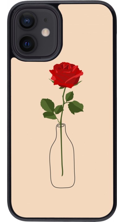 Coque iPhone 12 mini - Valentine 2023 single rose in a bottle