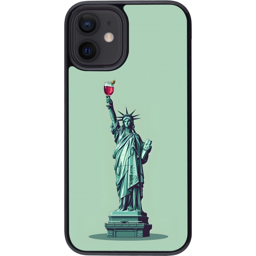 Coque iPhone 12 mini - Wine Statue de la liberté avec un verre de vin