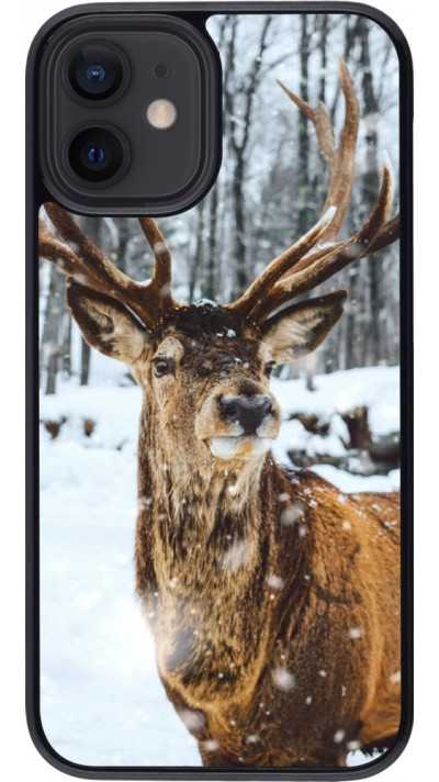 Coque iPhone 12 mini - Winter 22 Cerf sous la neige