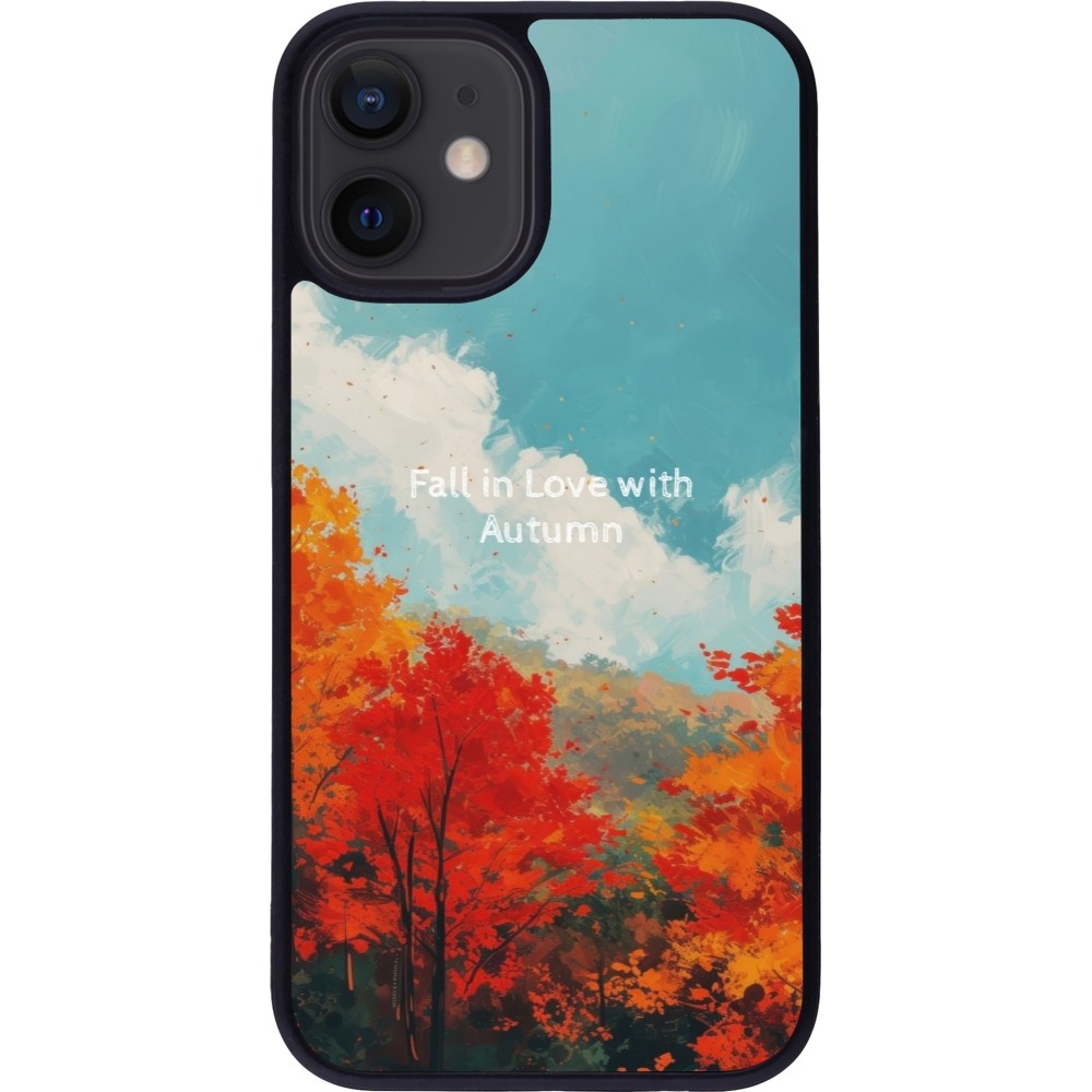 Coque iPhone 12 mini - Silicone rigide noir Autumn 25 Fall in love
