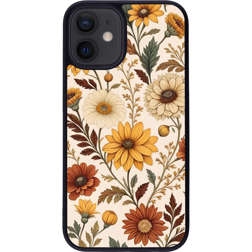 Coque iPhone 12 mini - Silicone rigide noir Autumn 25 Flower pattern