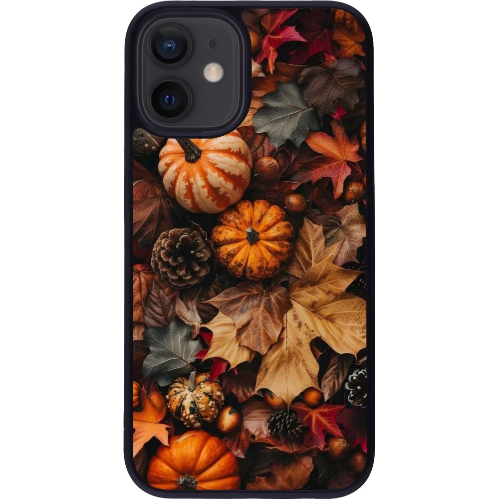 Coque iPhone 12 mini - Silicone rigide noir Autumn 25 Pumpkin