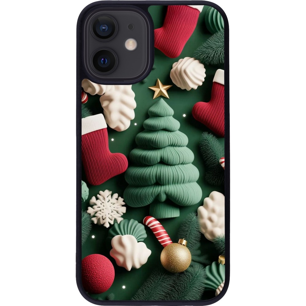 Coque iPhone 12 mini - Silicone rigide noir Christmas 25 Christmas textiles