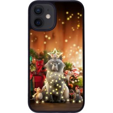 Coque iPhone 12 mini - Silicone rigide noir Christmas 25 Xmas Cat