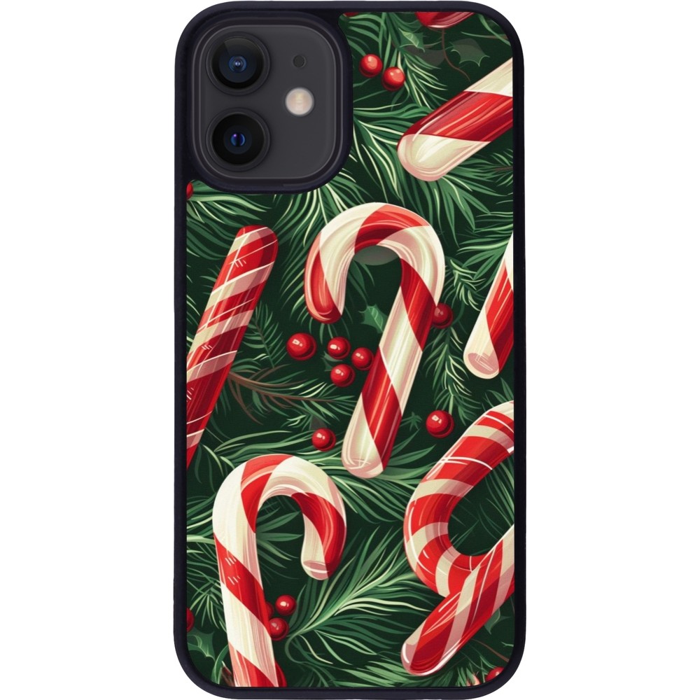 Coque iPhone 12 mini - Silicone rigide noir Christmas 25 Xmas Stick