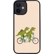 Coque iPhone 12 mini - Silicone rigide noir Dinosaurs on bikes 2026
