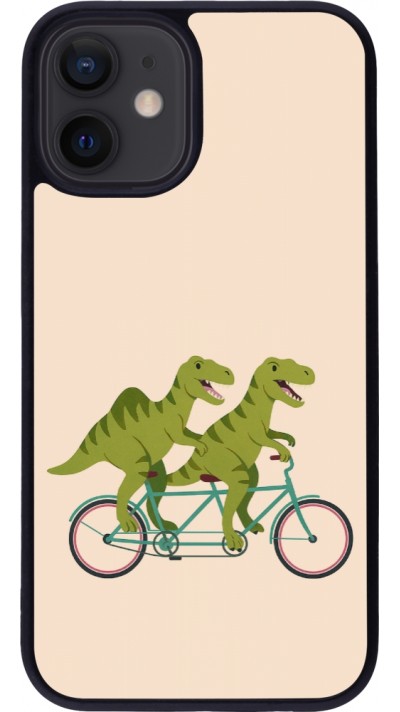 Coque iPhone 12 mini - Silicone rigide noir Dinosaurs on bikes 2026